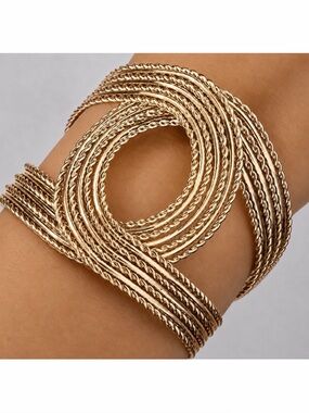Gold-Tone Multi-Strand Twisted Rope Statement Cuff Bracelet, OS